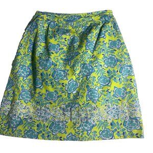 Women’s Green Blue Turtle Print Skirt Knee Length Boho Retro Key West Sz 4